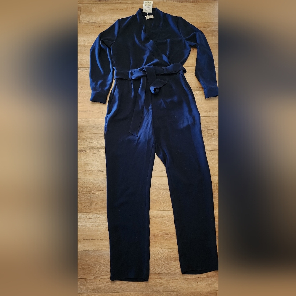 NWT Sezane Heaven Marine Jumpsuit Wrap Front Belted US 10 UK 14 Lightweight - Picture 5 of 14